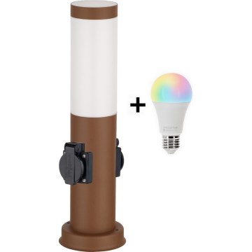 Brilagi - LED RGBW zunanja svetilka z možnostjo zatemnitve z 2 vtičnicama 1xE27/15W/230V 2700-6500K IP44 40 cm rjava