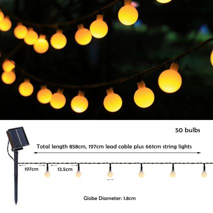 Brilagi - LED Solarna dekorativna veriga BUBBLE 50xLED/8 funkcij 7m IP65 topla bela 600 mAh