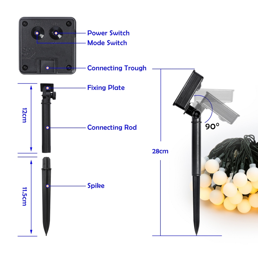 Brilagi - LED Solarna dekorativna veriga BUBBLE 50xLED/8 funkcij 7m IP65 topla bela 600 mAh