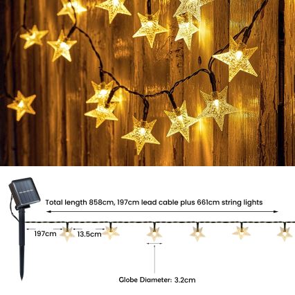 Brilagi - LED Solarna dekorativna veriga STARS 50xLED/8 funkcij 7m IP65 topla bela 600 mAh