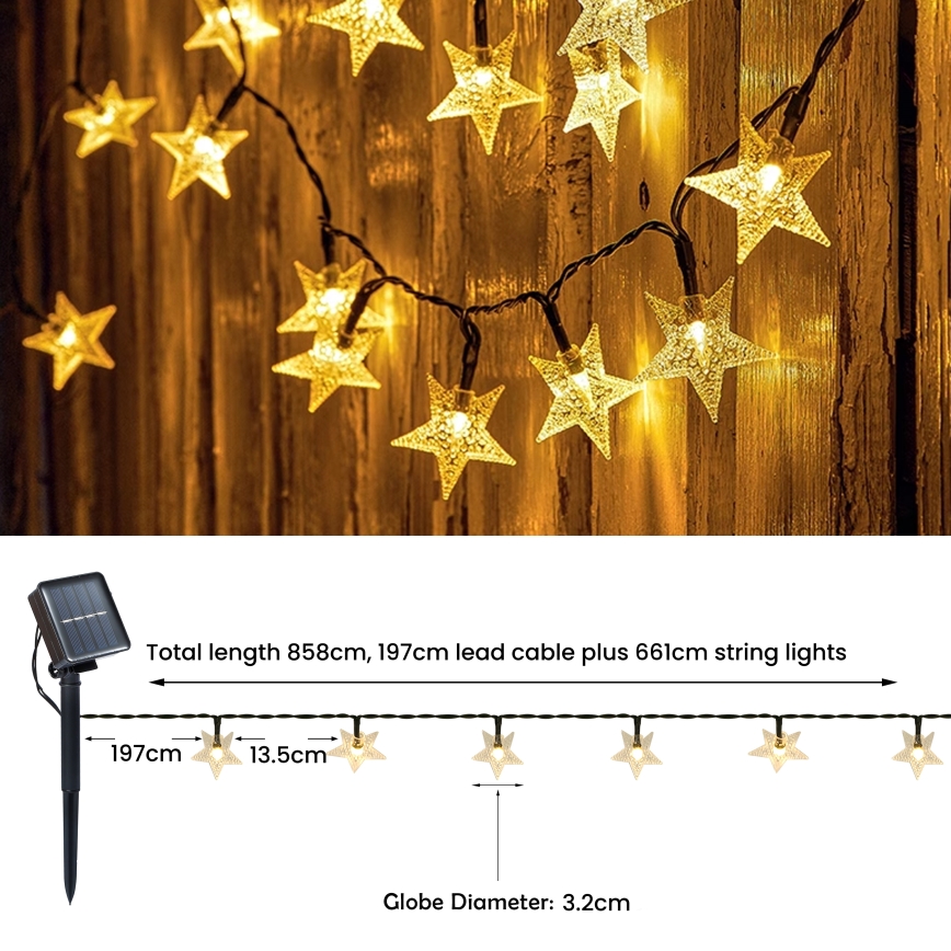 Brilagi - LED Solarna dekorativna veriga STARS 50xLED/8 funkcij 7m IP65 topla bela 600 mAh
