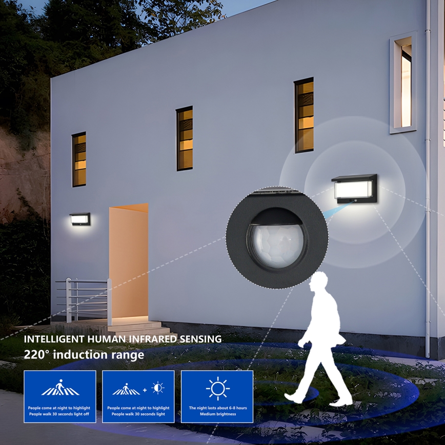 Brilagi - LED Solarna stenska svetilka s senzorjem SONCE LUME LED/10W/3,7V 4000 mAh IP44