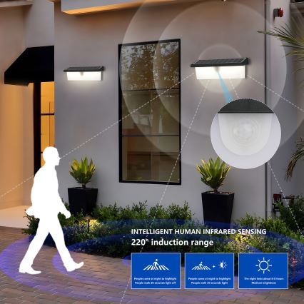 Brilagi - LED Solarna stenska svetilka s senzorjem SONCE RAY LED/6W/3,7V 2200 mAh IP44