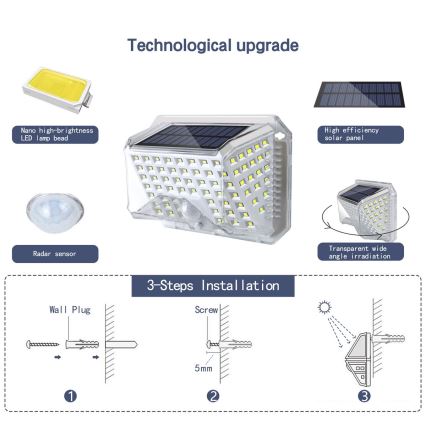 Brilagi - LED Solarna stenska svetilka s senzorjem WALLIE LED/4W/5,5V 1200 mAh 6500K IP64 srebrna