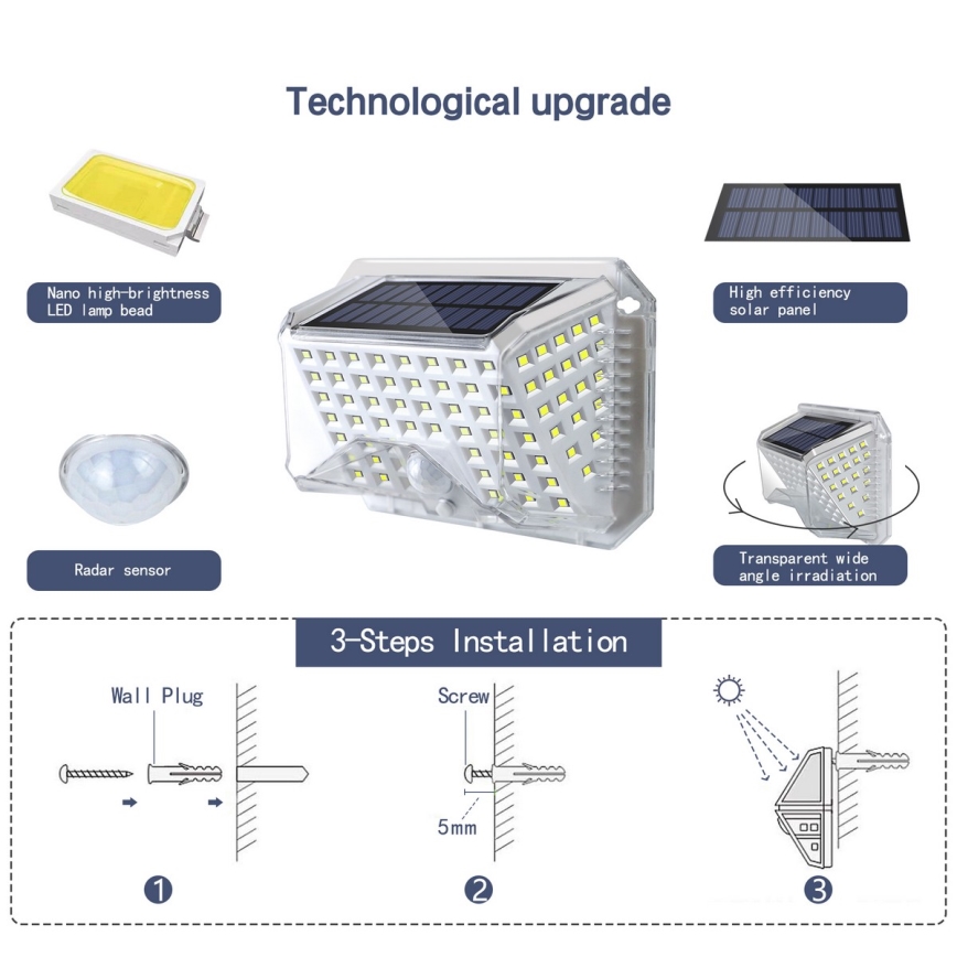 Brilagi - LED Solarna stenska svetilka s senzorjem WALLIE LED/4W/5,5V 1200 mAh 6500K IP64 srebrna