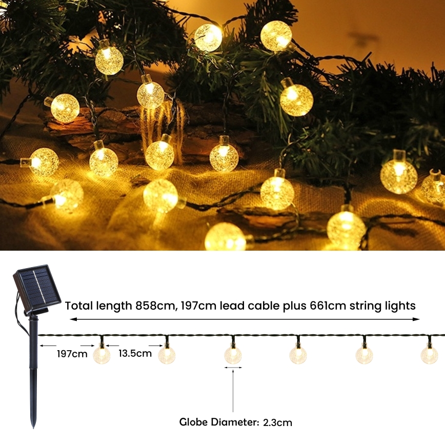 BRILAGI - LED solarna dekorativna veriga BUBBLE 200 LED/8 funkcij 20 m IP65 topla bela 800 mAh