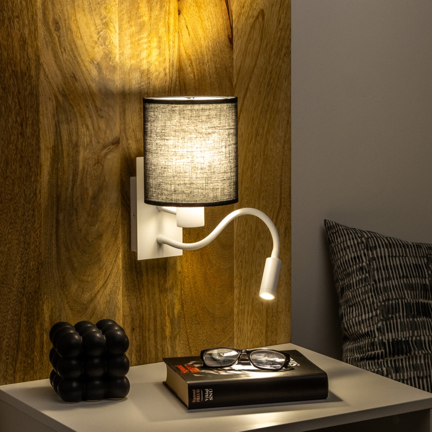 Brilagi - LED Fleksibilna stenska svetilka NUBILA 1xE27/25W/230V + LED/3W bela/črna