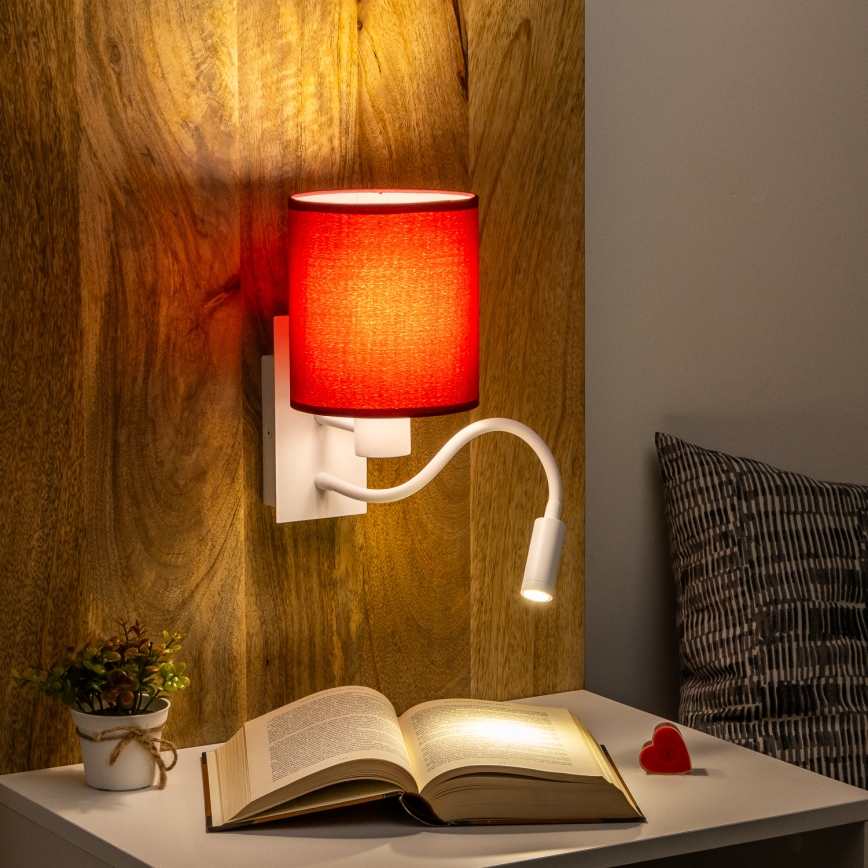 Brilagi - LED Fleksibilna stenska svetilka NUBILA 1xE27/25W/230V + LED/3W bela/Pompejanec rdeča