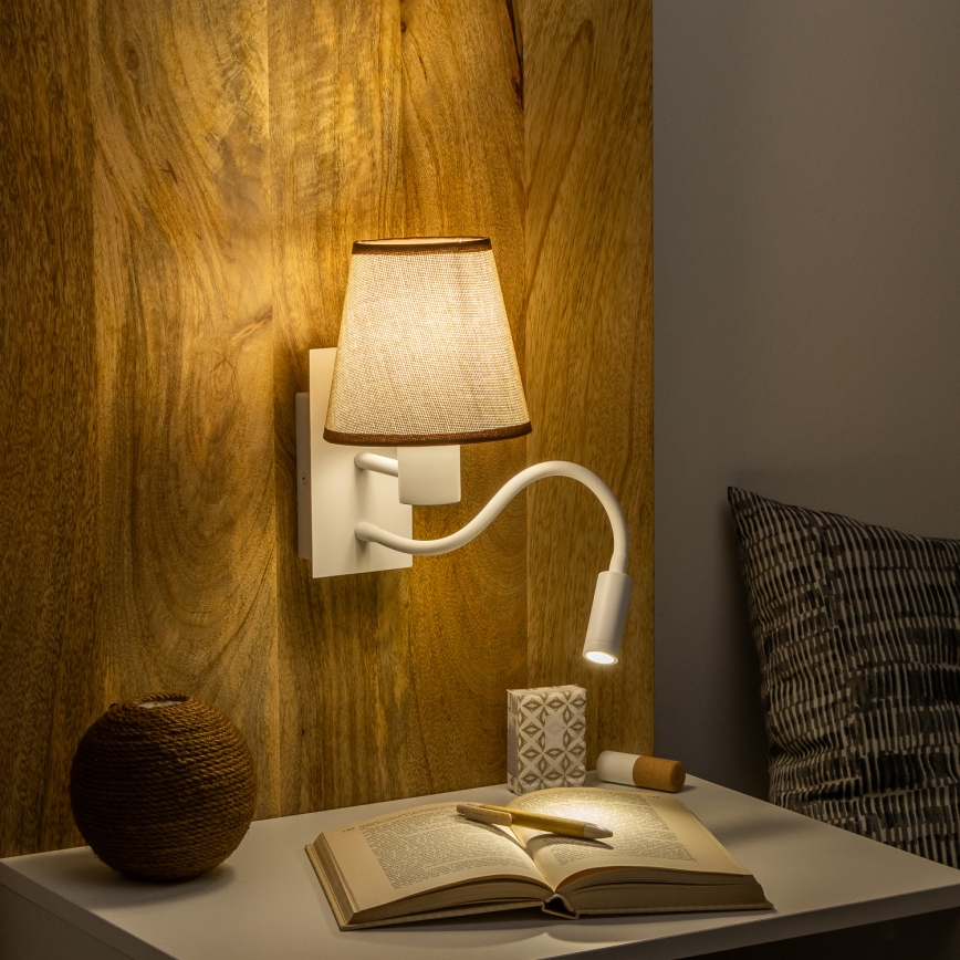Brilagi - LED Fleksibilna stenska svetilka NUBILA 1xE27/25W/230V + LED/3W bela/rjava