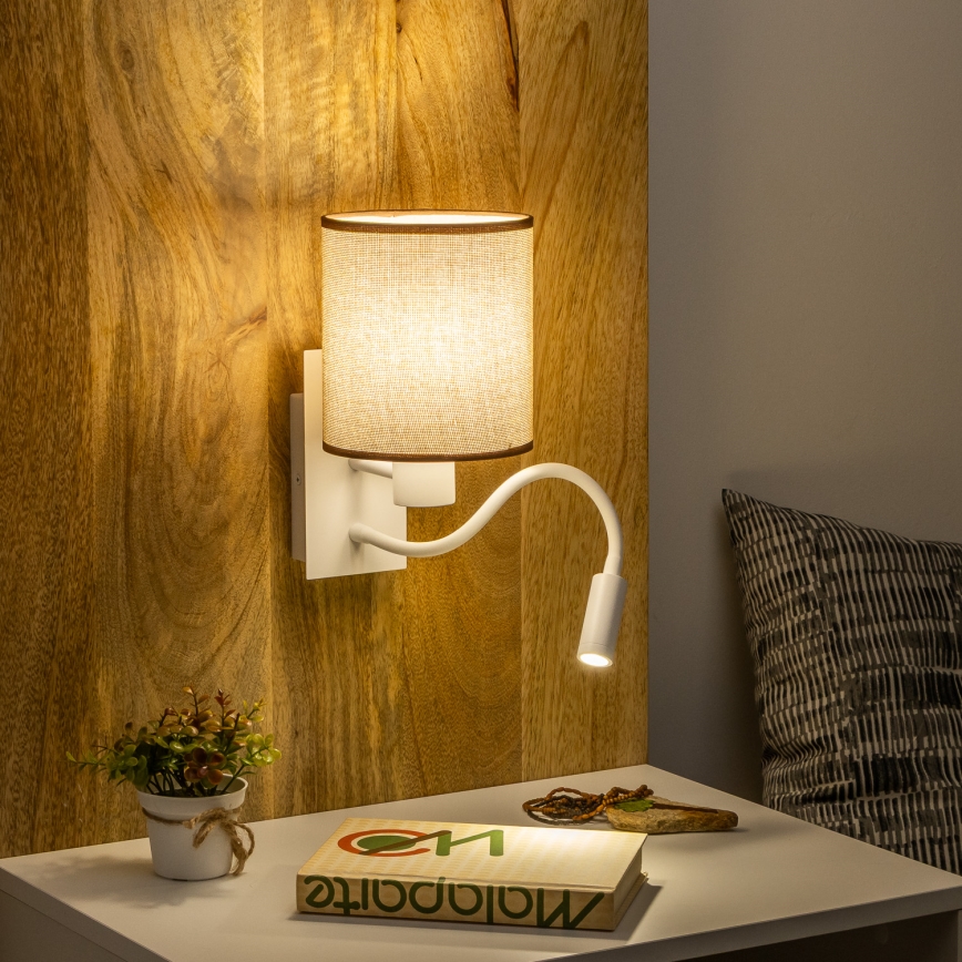 Brilagi - LED Fleksibilna stenska svetilka NUBILA 1xE27/25W/230V + LED/3W bela/rjava