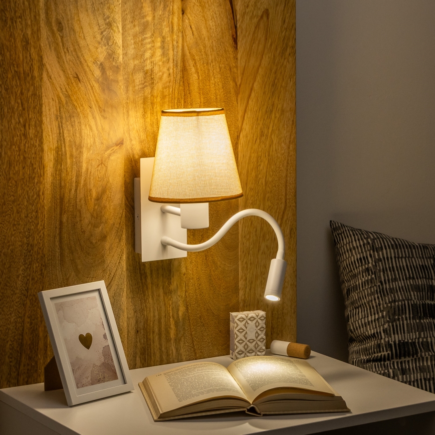 Brilagi - LED Fleksibilna stenska svetilka NUBILA 1xE27/25W/230V + LED/3W bela/svetlo rjava