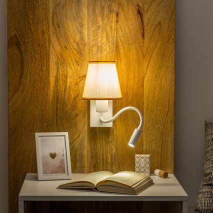 Brilagi - LED Fleksibilna stenska svetilka NUBILA 1xE27/25W/230V + LED/3W bela/svetlo rjava