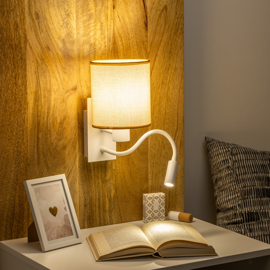 Brilagi - LED Fleksibilna stenska svetilka NUBILA 1xE27/25W/230V + LED/3W bela/svetlo rjava
