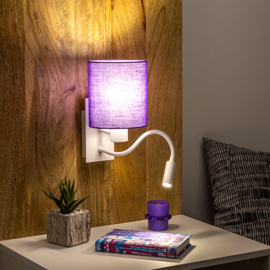 Brilagi - LED Fleksibilna stenska svetilka NUBILA 1xE27/25W/230V + LED/3W bela/vijolična