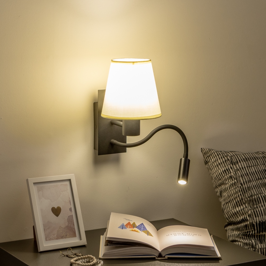 Brilagi - LED Fleksibilna stenska svetilka NUBILA 1xE27/25W/230V + LED/3W črna/krem barva