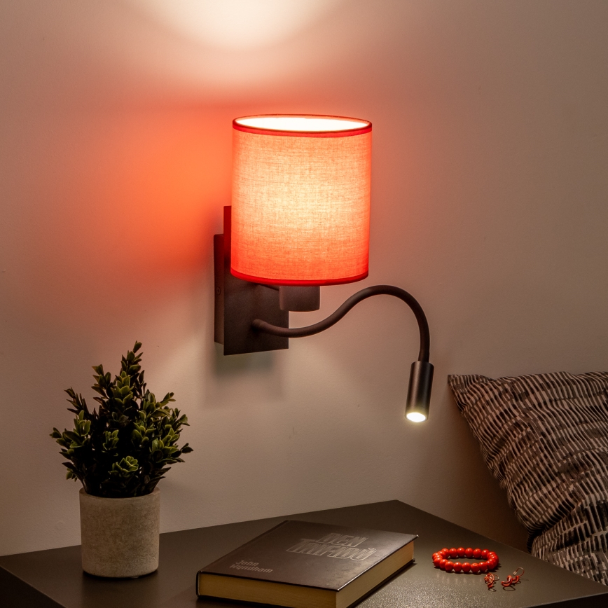 Brilagi - LED Fleksibilna stenska svetilka NUBILA 1xE27/25W/230V + LED/3W črna/rdeča
