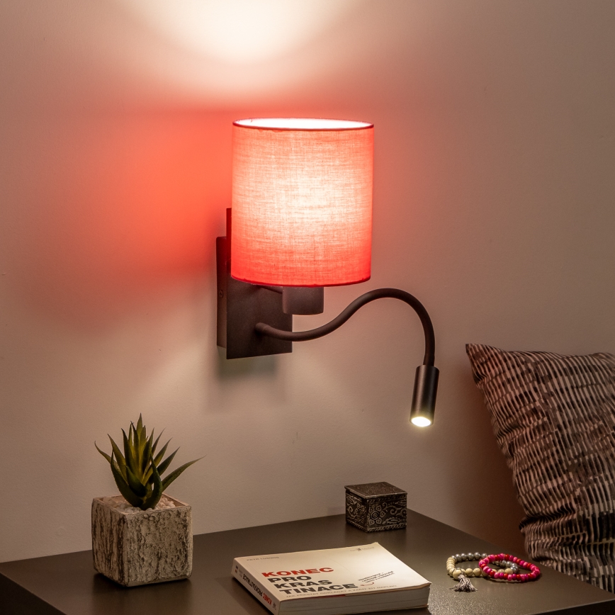Brilagi - LED Fleksibilna stenska svetilka NUBILA 1xE27/25W/230V + LED/3W črna/roza