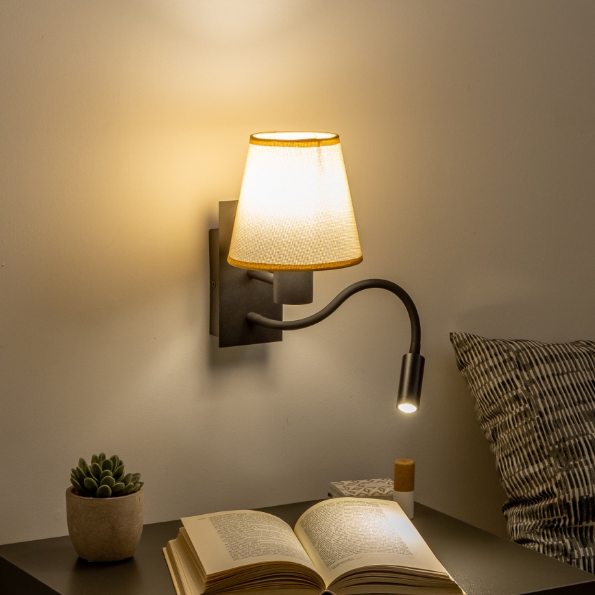 Brilagi - LED Fleksibilna stenska svetilka NUBILA 1xE27/25W/230V + LED/3W črna/svetlo rjava