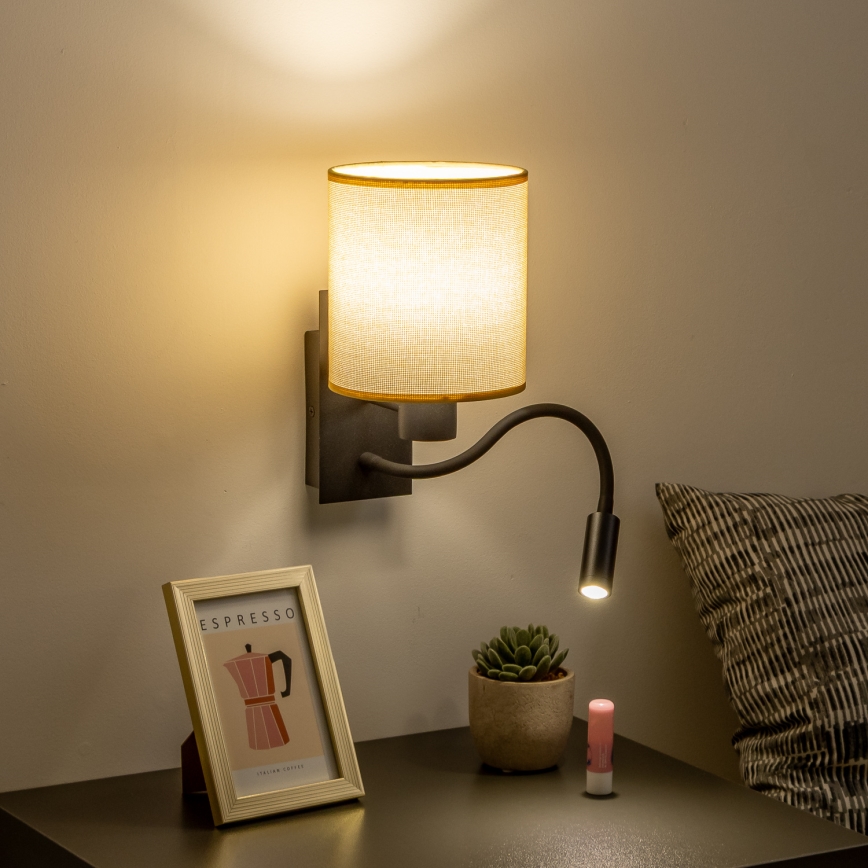 Brilagi - LED Fleksibilna stenska svetilka NUBILA 1xE27/25W/230V + LED/3W črna/svetlo rjava