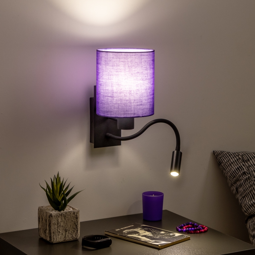 Brilagi - LED Fleksibilna stenska svetilka NUBILA 1xE27/25W/230V + LED/3W črna/vijolična