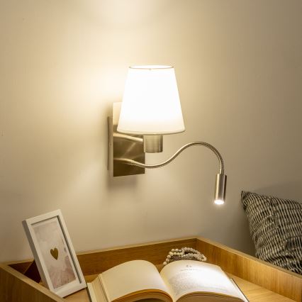 Brilagi - LED Fleksibilna stenska svetilka NUBILA 1xE27/25W/230V + LED/3W mat krom/bela
