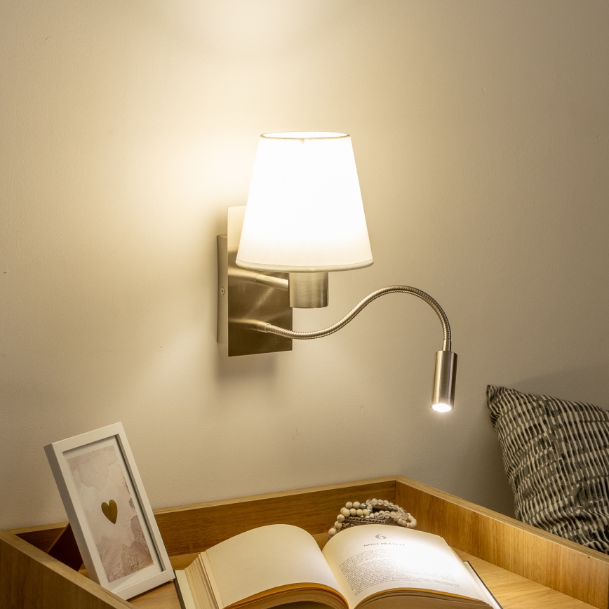 Brilagi - LED Fleksibilna stenska svetilka NUBILA 1xE27/25W/230V + LED/3W mat krom/bela