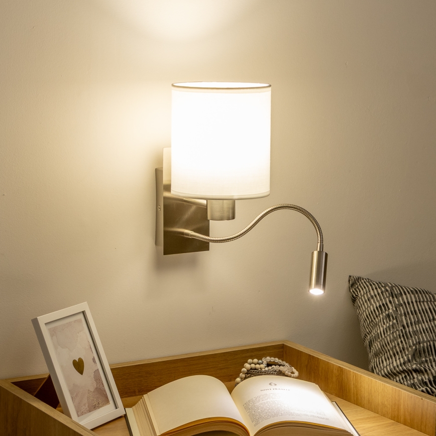 Brilagi - LED Fleksibilna stenska svetilka NUBILA 1xE27/25W/230V + LED/3W mat krom/bela
