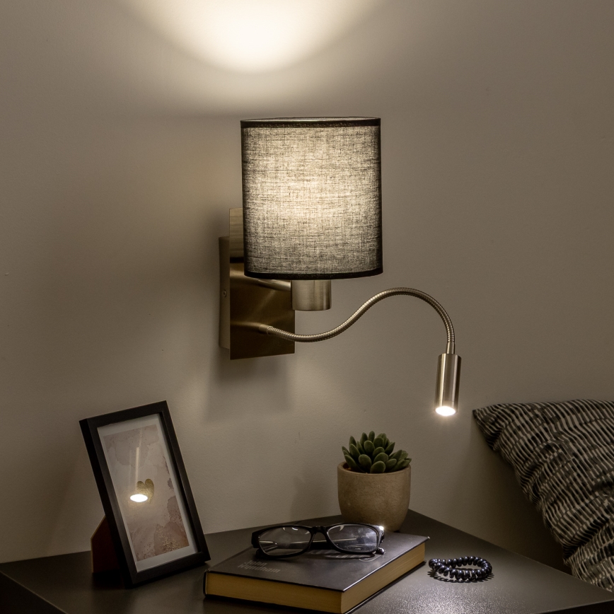 Brilagi - LED Fleksibilna stenska svetilka NUBILA 1xE27/25W/230V + LED/3W mat krom/črna