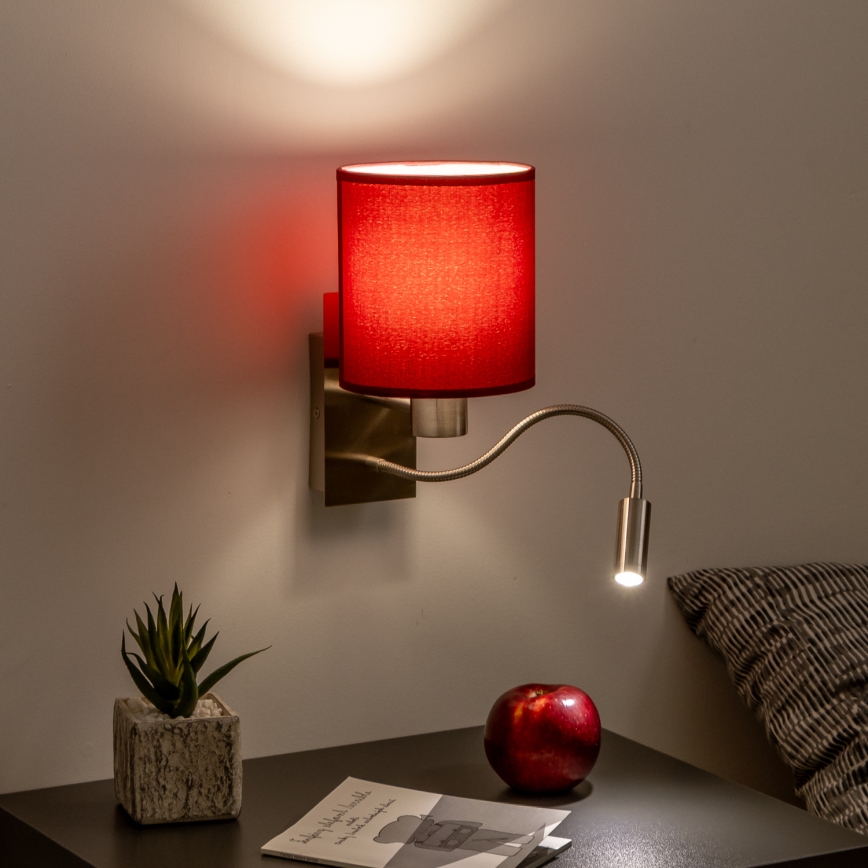Brilagi - LED Fleksibilna stenska svetilka NUBILA 1xE27/25W/230V + LED/3W mat krom/Pompejanec rdeča