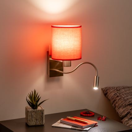 Brilagi - LED Fleksibilna stenska svetilka NUBILA 1xE27/25W/230V + LED/3W mat krom/rdeča