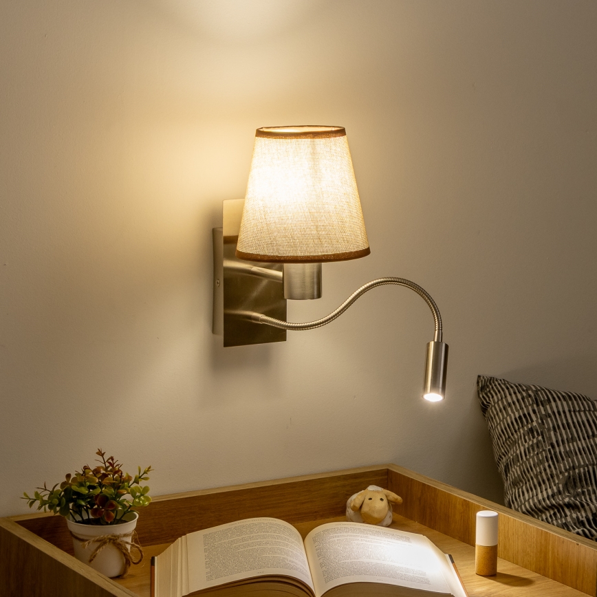 Brilagi - LED Fleksibilna stenska svetilka NUBILA 1xE27/25W/230V + LED/3W mat krom/rjava