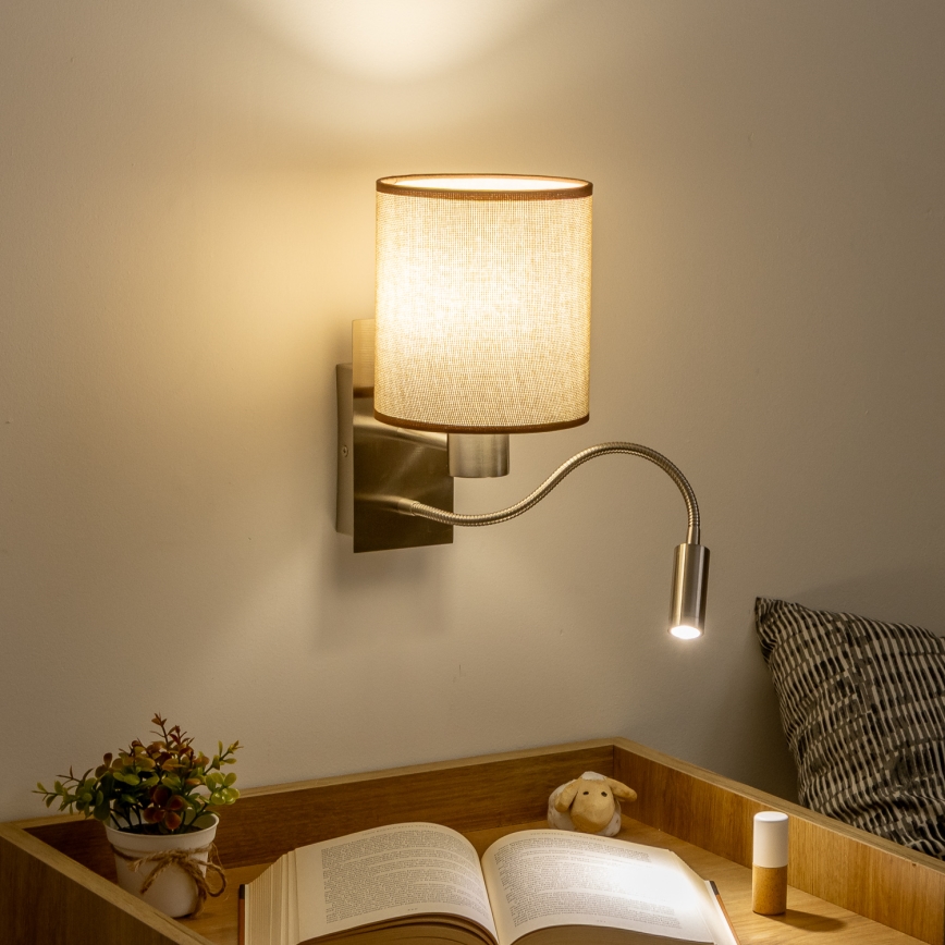 Brilagi - LED Fleksibilna stenska svetilka NUBILA 1xE27/25W/230V + LED/3W mat krom/rjava