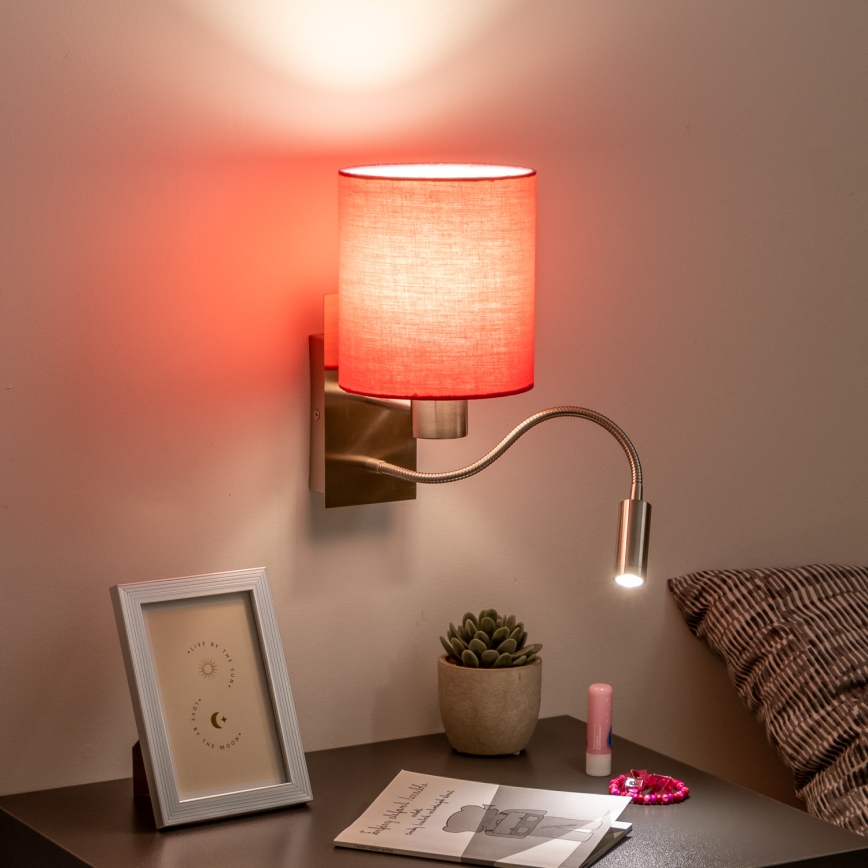 Brilagi - LED Fleksibilna stenska svetilka NUBILA 1xE27/25W/230V + LED/3W mat krom/roza