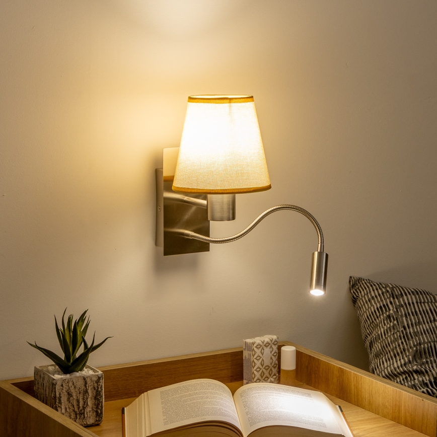 Brilagi - LED Fleksibilna stenska svetilka NUBILA 1xE27/25W/230V + LED/3W mat krom/svetlo rjava