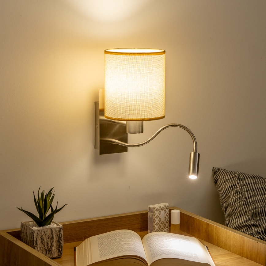 Brilagi - LED Fleksibilna stenska svetilka NUBILA 1xE27/25W/230V + LED/3W mat krom/svetlo rjava