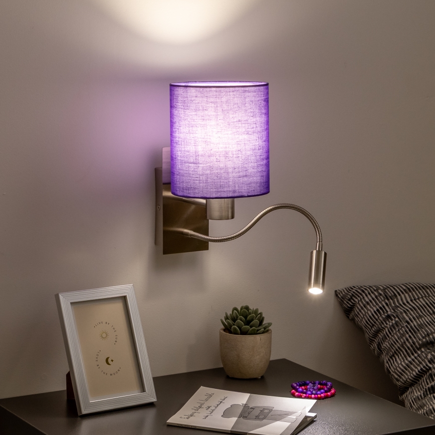 Brilagi - LED Fleksibilna stenska svetilka NUBILA 1xE27/25W/230V + LED/3W mat krom/vijolična