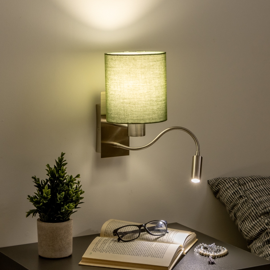 Brilagi - LED Fleksibilna stenska svetilka NUBILA 1xE27/25W/230V + LED/3W mat krom/zelena