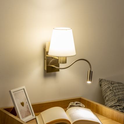 Brilagi - LED Fleksibilna stenska svetilka NUBILA 1xE27/25W/230V + LED/3W medenina/bela