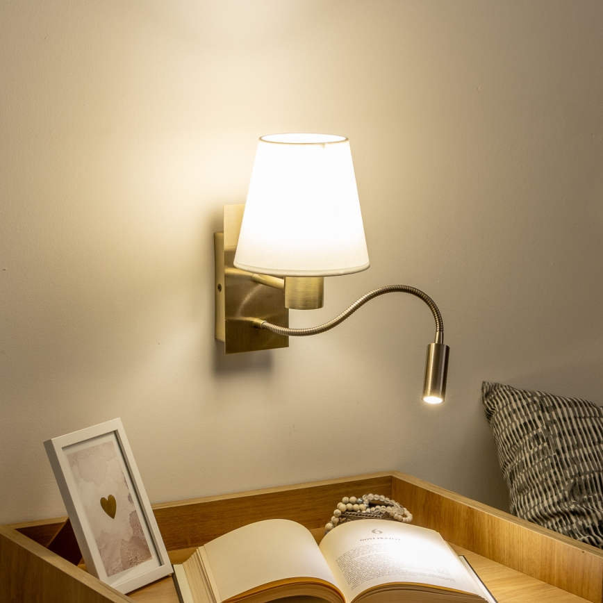 Brilagi - LED Fleksibilna stenska svetilka NUBILA 1xE27/25W/230V + LED/3W medenina/bela