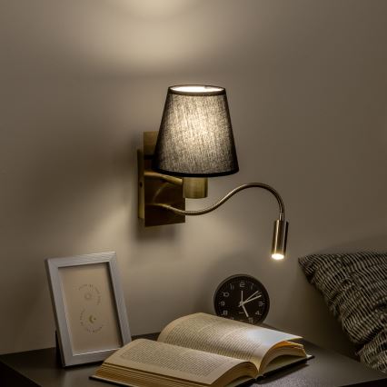 Brilagi - LED Fleksibilna stenska svetilka NUBILA 1xE27/25W/230V + LED/3W medenina/črna