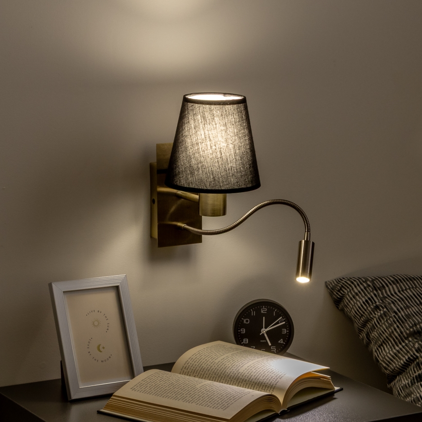 Brilagi - LED Fleksibilna stenska svetilka NUBILA 1xE27/25W/230V + LED/3W medenina/črna