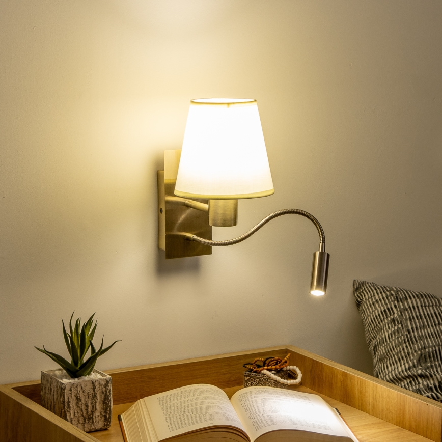 Brilagi - LED Fleksibilna stenska svetilka NUBILA 1xE27/25W/230V + LED/3W medenina/krem barva