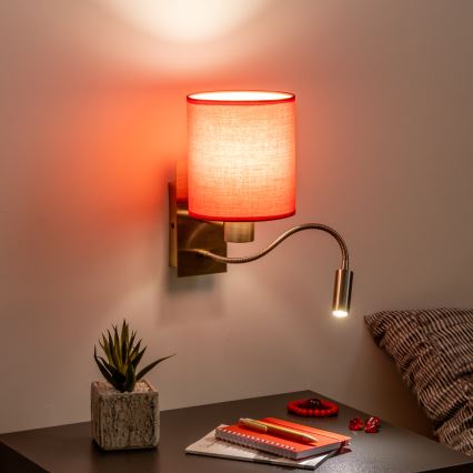 Brilagi - LED Fleksibilna stenska svetilka NUBILA 1xE27/25W/230V + LED/3W medenina/rdeča