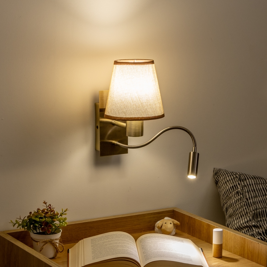 Brilagi - LED Fleksibilna stenska svetilka NUBILA 1xE27/25W/230V + LED/3W medenina/rjava