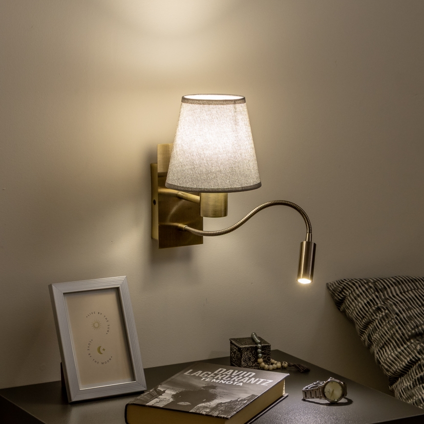 Brilagi - LED Fleksibilna stenska svetilka NUBILA 1xE27/25W/230V + LED/3W medenina/siva
