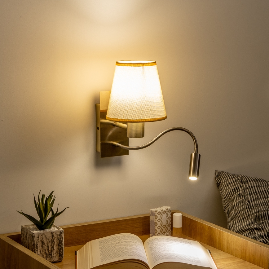 Brilagi - LED Fleksibilna stenska svetilka NUBILA 1xE27/25W/230V + LED/3W medenina/svetlo rjava