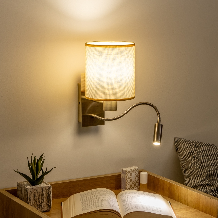 Brilagi - LED Fleksibilna stenska svetilka NUBILA 1xE27/25W/230V + LED/3W medenina/svetlo rjava