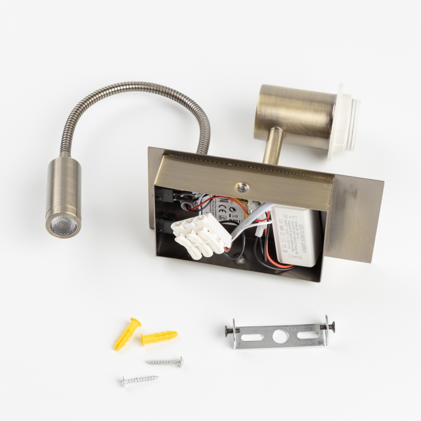 Brilagi - LED Fleksibilna stenska svetilka NUBILA 1xE27/25W/230V + LED/3W medenina/svetlo rjava
