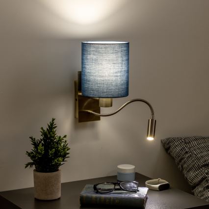 Brilagi - LED Fleksibilna stenska svetilka NUBILA 1xE27/25W/230V+ LED/3W medenina/temno modra