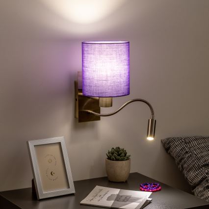 Brilagi - LED Fleksibilna stenska svetilka NUBILA 1xE27/25W/230V + LED/3W medenina/vijolična